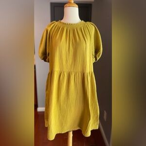 Universal Thread Smocked Gauze Yellow/Green Puff Sleeve BabyDoll Dress